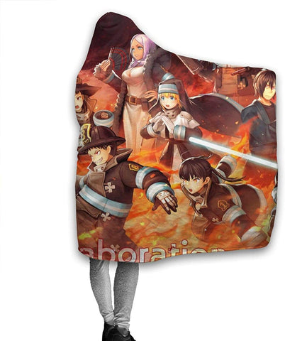 Image of Anime Fire Force Red Flannel Hooded Blanket