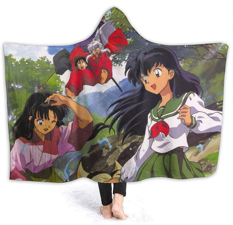 Image of Anime Inuyasha Blanket - Travel Fleece Flannel Hooded Blanket
