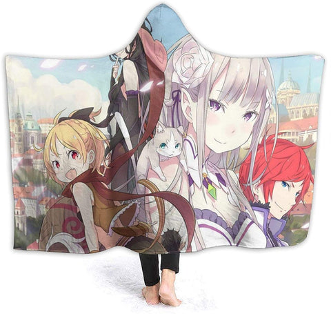 Image of Anime Re Zero Fleece Flannel Hooded Blanket