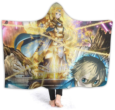 Image of Anime Sword Art Online Hooded Blanket - Printed Fleece Flannel Blanket