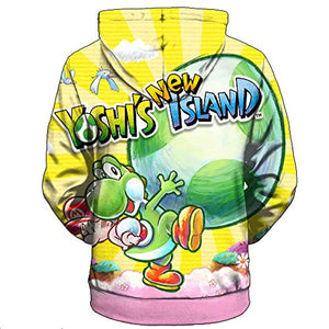 Mario Hoodie - Yoshi's New Island Yellow 3D Full Print Drawstring Hooded Pullover Sweatshirt