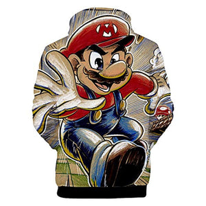 Mario Hoodie - Super Mario 3D Full Print Drawstring Hooded Pullover Sweatshirt