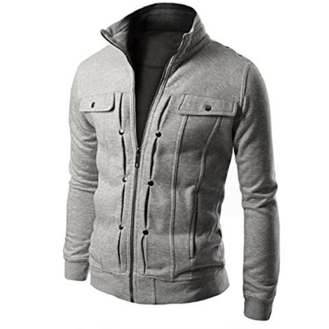 Image of Solid Color Coats - Zip Up Casual Winter Cotton Military Fleece Coat