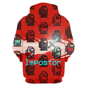 Video Game Among Us Hoodie - 3D Print Red Impostor String Pullover Hoodie