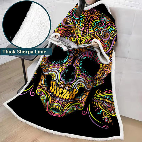 Image of 3D Digital Printed Blanket With Sleeves-Horror Skull Blanket Robe