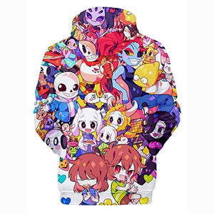 Undertale Hoodie - Colorful Undertale Characters Sans Skull 3D Print Pullover Drawstring Hoodie