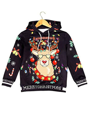 Christmas Hoodies - Fuuny Reindeer Black Pullover Hoodie