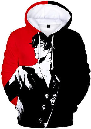 Persona 5 Hoodies - P5 3D Full Print Akira Kurusu Black and Red Pullover Hoodie