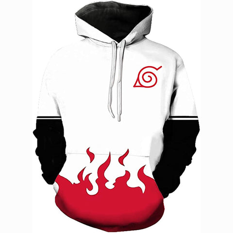 Image of Anime Naruto Hoodies White 3D Print Pattern Pullover Hoodie