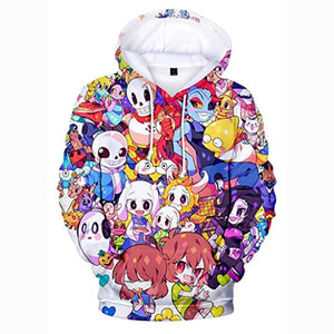 Undertale Hoodie - Colorful Undertale Characters Sans Skull 3D Print Pullover Drawstring Hoodie