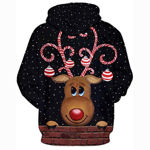 Christmas Hoodies - Funny Cute Reindeer Black 3D Print Pullover Hoodie