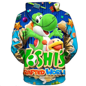 Mario Hoodie - Yoshi's Crafted World Green 3D Full Print Drawstring Hooded Pullover Sweatshirt