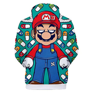 Mario Hoodie - 3D Full Print Doctor Mario Pills Drawstring Hooded Pullover Sweatshirt