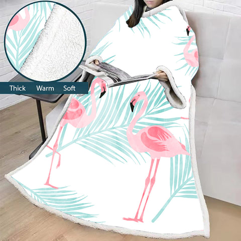 Image of 3D Digital Printed Blanket With Sleeves-Flamingo Blanket Robe