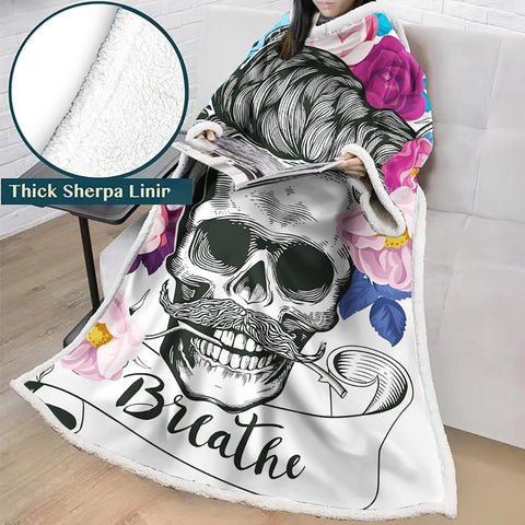 Image of 3D Digital Printed Blanket With Sleeves-Horror Skull Blanket Robe