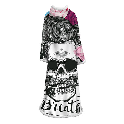 Image of 3D Digital Printed Blanket With Sleeves-Horror Skull Blanket Robe