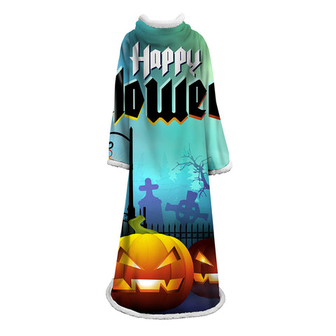 Image of 3D Digital Printed Blanket With Sleeves-Blanket Robe Halloween Party