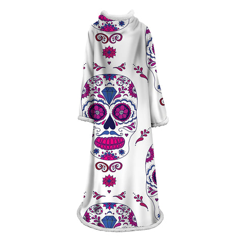 Image of 3D Digital Printed Blanket With Sleeves-Horror Skull Blanket Robe