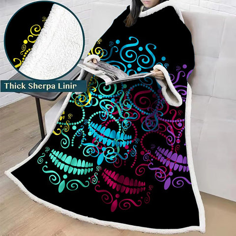 Image of 3D Digital Printed Blanket With Sleeves-Horror Skull Blanket Robe