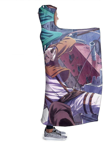 Image of Anime Attack On Titan Hooded Blanket - Levi Ackerman Sword Flannel Blanket