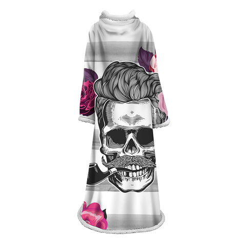 Image of 3D Digital Printed Blanket With Sleeves-Horror Skull Blanket Robe