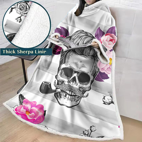 Image of 3D Digital Printed Blanket With Sleeves-Horror Skull Blanket Robe