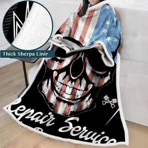 Image of 3D Digital Printed Blanket With Sleeves-Horror Skull Blanket Robe