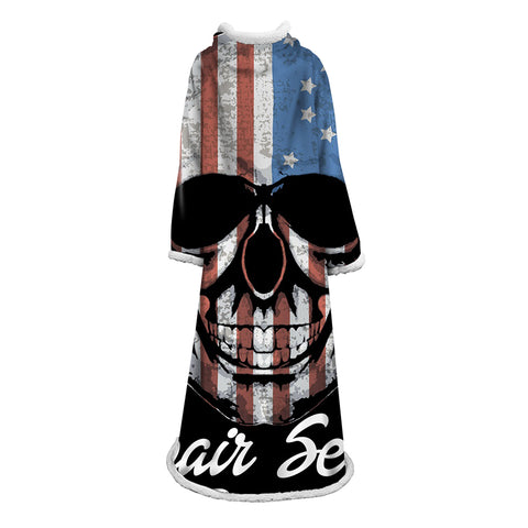 Image of 3D Digital Printed Blanket With Sleeves-Horror Skull Blanket Robe