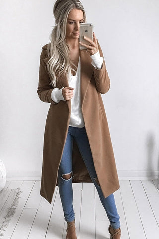 Image of Women Trench Coat Long Sleeve Pocket Overcoat