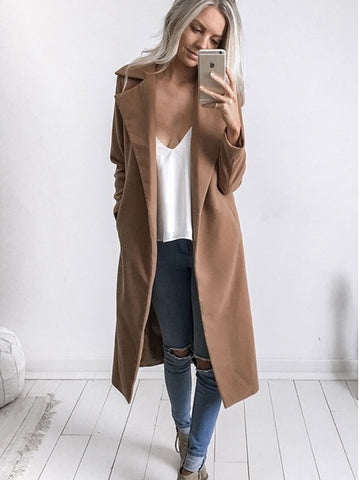 Image of Women Trench Coat Long Sleeve Pocket Overcoat