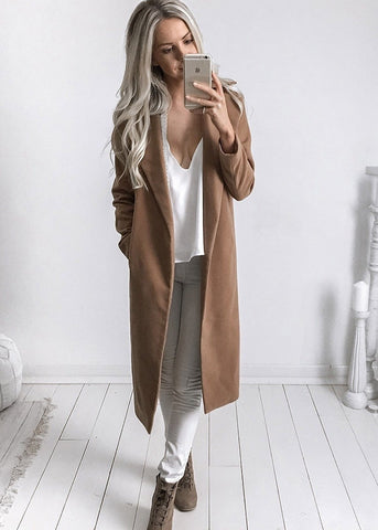 Image of Women Trench Coat Long Sleeve Pocket Overcoat