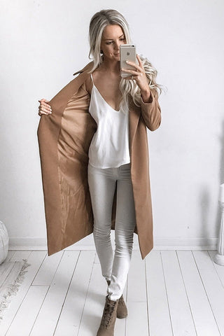 Image of Women Trench Coat Long Sleeve Pocket Overcoat