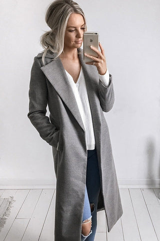 Image of Women Trench Coat Long Sleeve Pocket Overcoat