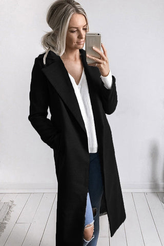 Image of Women Trench Coat Long Sleeve Pocket Overcoat
