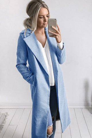 Image of Women Trench Coat Long Sleeve Pocket Overcoat