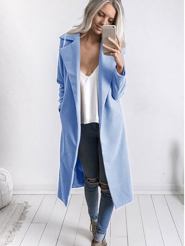 Image of Women Trench Coat Long Sleeve Pocket Overcoat