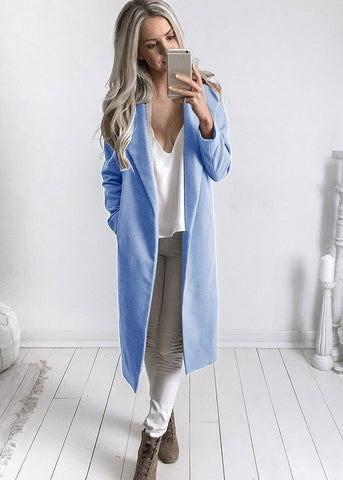 Image of Women Trench Coat Long Sleeve Pocket Overcoat