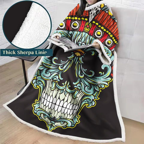 Image of 3D Digital Printed Blanket With Sleeves-Horror Skull Blanket Robe