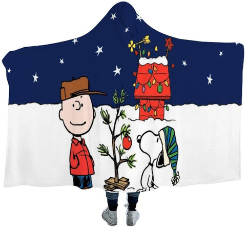 Image of Christmas Snoopy Hooded Blanket - Wearable Throw Cape