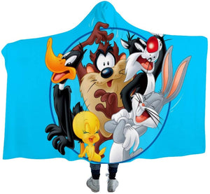 Bugs Bunny Daffy Duck Sylvester Taz Tweetie Pie Hooded Blanket