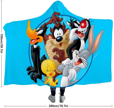 Image of Bugs Bunny Daffy Duck Sylvester Taz Tweetie Pie Hooded Blanket