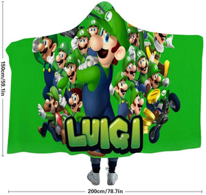 Super Mario Luigi Hooded Blanket - Throw Blanket Cape