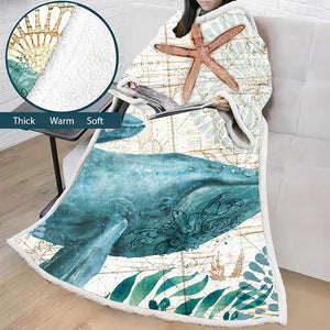 3D Digital Printed Blanket With Sleeves-Marine Animals Blanket Robe