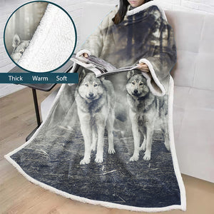 3D Digital Printed Blanket With Sleeves-Wolf Animal Blanket Robe