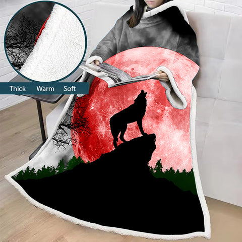 Image of 3D Digital Printed Blanket With Sleeves-Wolf Animal Blanket Robe