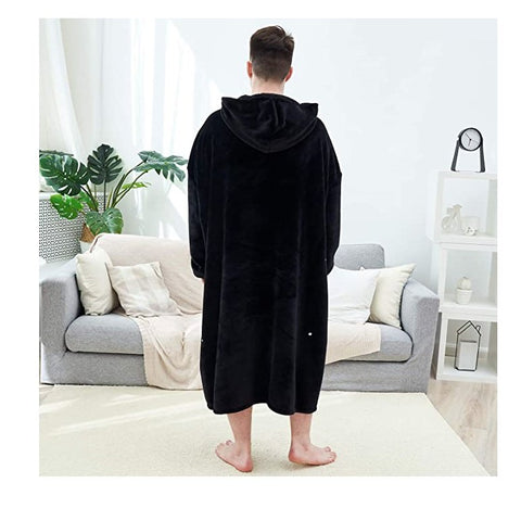 Image of His-and-Hers Sleeves-Cute Long Flannel Plush Wearable Hooded Blanket