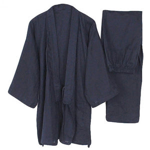 Vintage Japanese Style Men Kimono Set Pajamas Pants & Tops Cotton Nightwear
