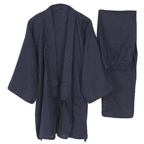 Image of Vintage Japanese Style Men Kimono Set Pajamas Pants & Tops Cotton Nightwear