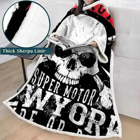 Image of 3D Digital Printed Blanket With Sleeves-Horror Skull Blanket Robe