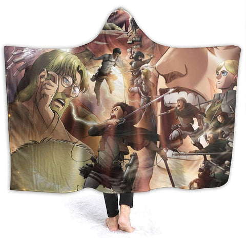 Image of Anime Attack On Titan Hooded Blanket - Fleece Flannel Wearable Super Soft Blanket